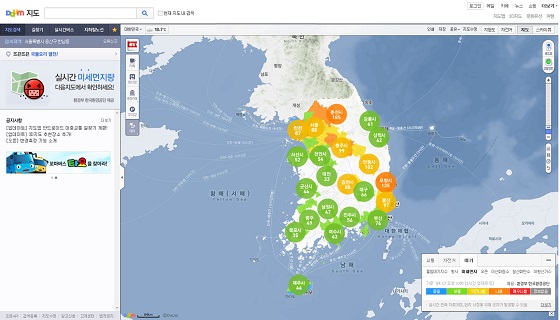 미세먼지 지도 PC 버전 이미지. ⓒ다음