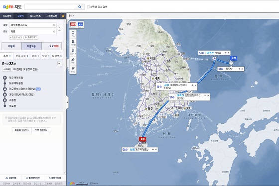 다음 지도 지역간 대중교통 길찾기 이미지. ⓒ다음