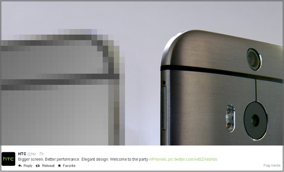 대만 스마트폰 제조사 HTC가 트위터에 아이폰6의 디자인을 비웃는 글을 게시했다.ⓒHTC 트위터 화면 캡처