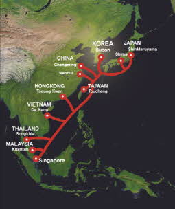 APG NOC가 관제하는 아시아 9개국의 해저케이블 구성도.ⓒKT
