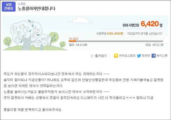 노홍철의 무도하차 반대서명 현황.ⓒDaum 아고라 청원 게시판