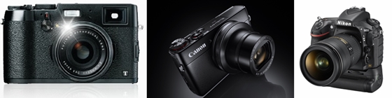 (왼쪽부터)콤팩트 카메라 'X100T', '파워샷 G7 X', DSLR 카메라 'D810'.ⓒ후지필름 일렉트로닉 이미징 코리아·캐논코리아컨슈머이미징·니콘이미징코리아