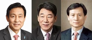 왼쪽부터 김정태 하나금융지주 회장, 장승철 하나대투증권 사장, 정해붕 하나카드 사장.ⓒ하나금융지주