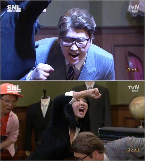 방송인 하하가 개그맨 신동엽과 tvN 'SNL 코리아 6'을 통해 영화 '킹스맨'을 '19금 버전'으로 패러디했다.ⓒtvN 'SNL 코리아 6' 방송 화면 캡처