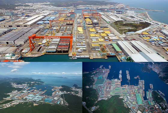 현대중공업, 삼성중공업, 대우조선해양 조선소 전경.(사진 위쪽부터 시계방향)ⓒ각사