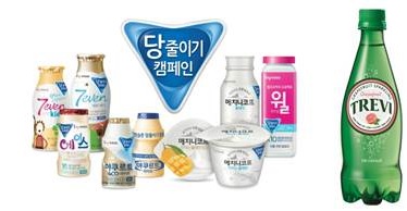 한국야쿠르트와 롯데칠성음료의 저당음료들. 