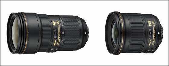 'AF-S NIKKOR 24-70mm f2.8E ED VR' 렌즈(왼쪽)와 'AF-S NIKKOR 24mm f1.8G ED' 렌즈.ⓒ니콘