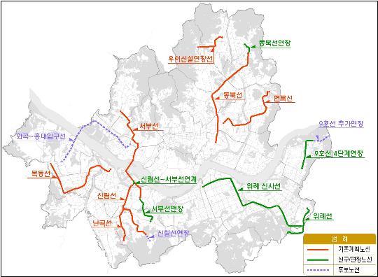 서울경전철 계획 노선도. ⓒ서울시