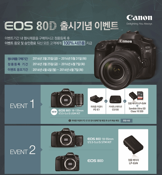 'EOS 80D' 출시기념 이벤트 안내 이미지.ⓒ캐논코리아컨슈머이미징