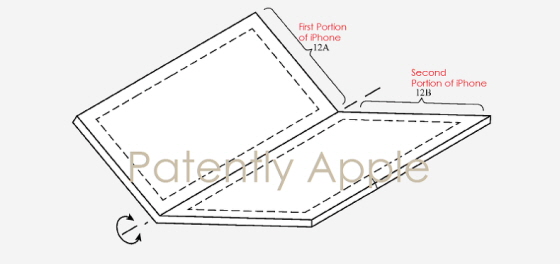 애플의 폴더블 스마트폰 특허 관련 이미지. ⓒ폰아레나