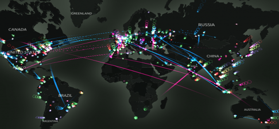 실시간 진행 중인 전세계 사이버 공격.ⓒ카스퍼스키랩