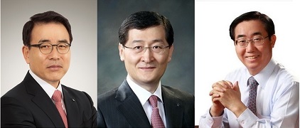 (왼쪽부터)조용병 신한은행장, 위성호 신한카드 사장, 최방길 전 신한BNP파리바자산운용 사장.