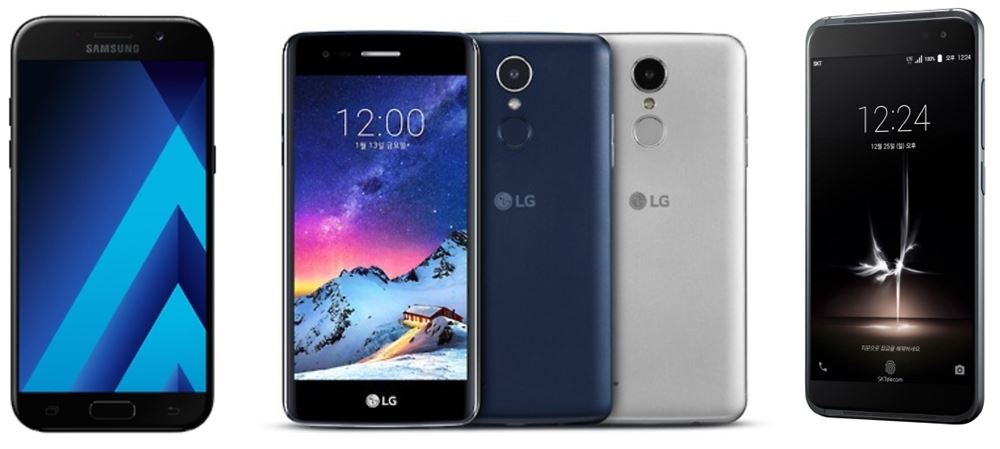 (왼쪽부터)삼성 A5 2017년형, LG X300, SKT 쏠 프라임 ⓒ각 사