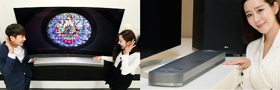'삼성 사운드바 사운드+'(사진 왼쪽)과 LG전자 '2017년형 사운드 바' 이미지. ⓒ각 사 제공