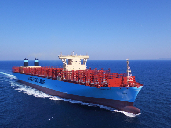 대우조선해양이 건조한 2만TEU급 컨테이너선 ‘마드리드 머스크(Madrid Maersk)’호 전경.ⓒ대우조선해양