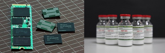 SK하이닉스가 개발을 완료한
 72단 3D낸드(왼쪽)와 SK케미칼의 앱스틸라.ⓒSK하이닉스·SK케미칼