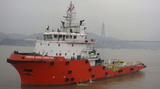 중국 푸지안조선(Fujian Shipbuilding)이 건조한 해양예인지원선(AHTS, Anchor Handler Tug Supply) 전경.ⓒ푸지안조선