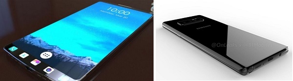 LG V30 추정 이미지(사진 왼쪽)와 갤럭시노트8 렌더링 이미지.ⓒ