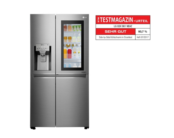 LG전자 냉장고가 독일 프랑스 호주 등 해외 주요 소비자 잡지가 실시한 성능 평가에서 최고 평가를 받았다. 이들은 LG 냉장고의 성능과 편의성, 에너지 효율을 높이 평가했다. (사진은) LG전자 노크온 매직스페이스 냉장고. (오른쪽은) 독일 3대 소비자 잡지 가운데 하나인 엠포리오 테스트 매거진 로고. 