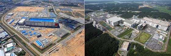 삼성전자 평택공장(왼쪽)과  LG디스플레이 파주공장(오른쪽). ⓒ각사