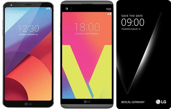 (왼쪽부터) 올 상반기 전략폰 'G6', 지난해 출시된 'V20', 올 하반기 출시 예정인 'V30' 초청장. ⓒLG전자