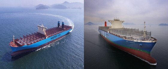 대우조선해양(사진 왼쪽)과 삼성중공업(사진 오른쪽)이 건조한 컨테이너선.ⓒ각사