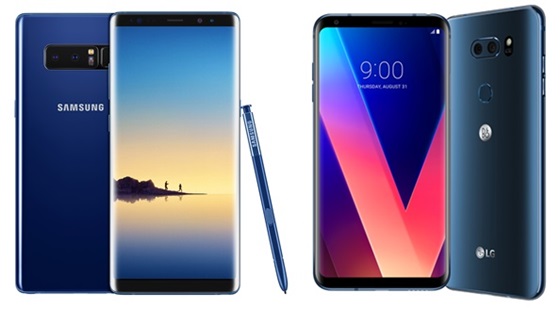 삼성 갤럭시노트8(왼쪽)과 LG V30(오른쪽). ⓒ각사