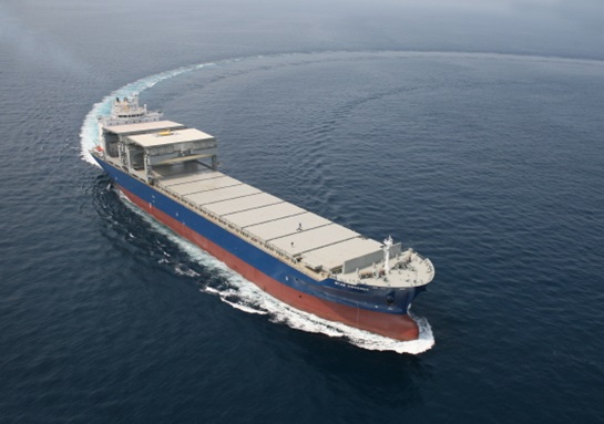 현대미포조선이 건조한 4만9000DWT급 오픈해치일반화물선(Open Hatch General Cargo Carrier) 전경.ⓒ현대미포조선