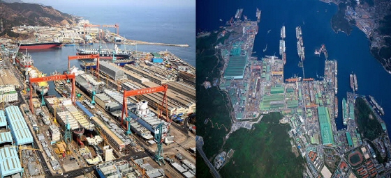현대중공업 울산조선소(사진
 왼쪽)와 삼성중공업 거제조선소(사진 오른쪽)ⓒ각사