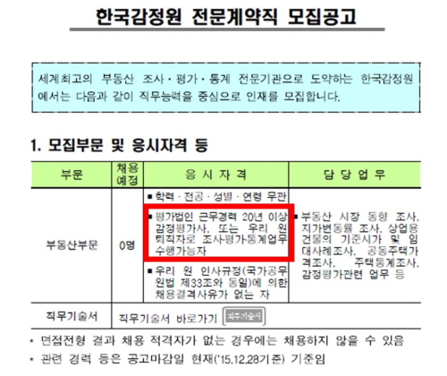 한국감정원 전문계약직 2016년 모집공고