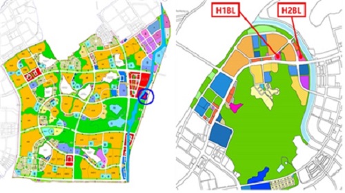파주 운정(왼쪽)과 행복도시 토지이용계획도.ⓒ국토교통부