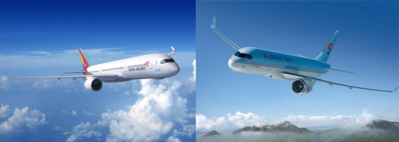 아시아나항공·대한항공의 차세대 항공기 A350·CS300.ⓒ각 사.
