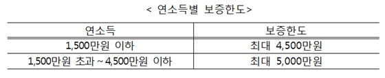 '정책서민금융 이용자 전세특례보증' 연소득별 보증한도ⓒ주택금융공사