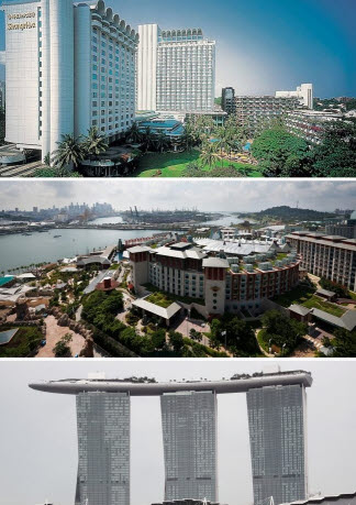 김정은 북한 국무위원장과 도널드 트럼프 미국 북미정상회담 장소가 싱가포르 어느 곳이 될지에 한때 관심이 쏠렸다. 싱가포르 일간 더 스트레이츠타임스는 샹그릴라 호텔(위), 리조트월드 센토사(가운데), 마리나베이샌즈호텔(아래) 등을 후보군에 올린 바 있다ⓒ연합뉴스