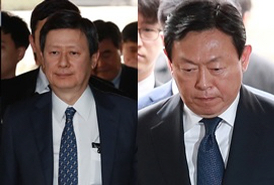 신동주 전 일본 롯데홀딩스 부회장(왼쪽)과 신동빈 롯데그룹 회장 ⓒEBN
