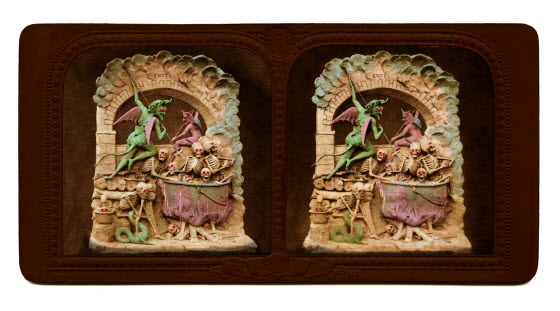 <더 현대 프로젝트: 3D: Double Vision> 전시작, 3D 아트북 'Diableries'에 수록된 입체 그림(1860)

Various Makers, Selection of Diableries, c. 1860, Collection of Dr. Brian May

- 사진출처: Collection of Dr. Brian May, digitized by Denis Pellerin