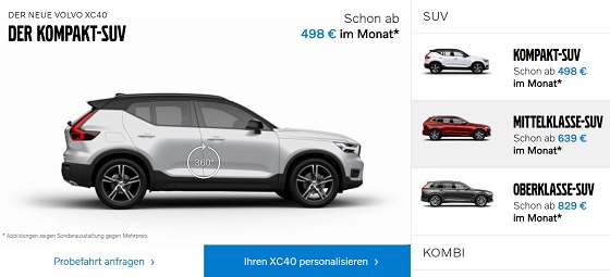 볼보 SUV 라인업 모델에 대한 차량 구독 서비스 안내 ⓒ볼보 독일 홈페이지 
