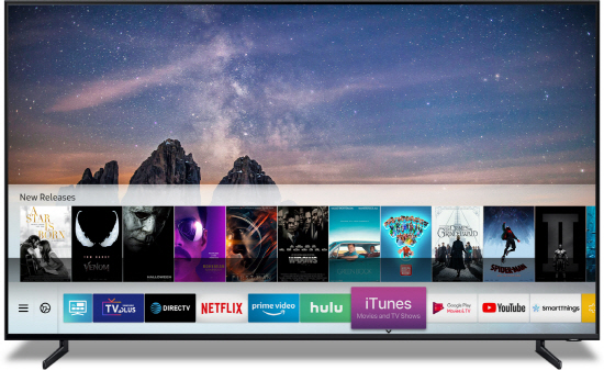 삼성전자가 애플과 협력해 업계 최초로 스마트 TV에 아이튠즈 무비 & TV쇼(iTunes Movies & TV Shows)와 에어플레이2(AirPlay 2)를 탑재한다.[사진=삼성전자]