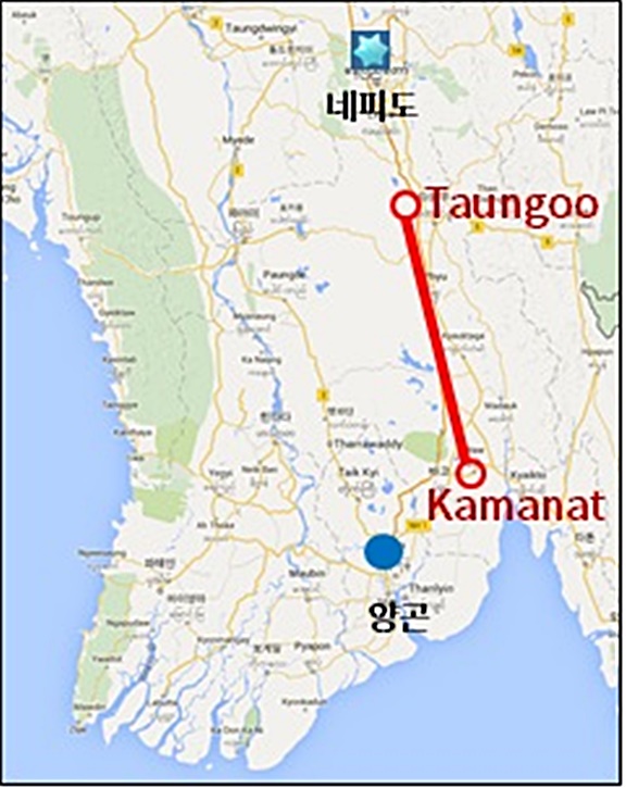 타웅우-카마나트 지역 송전선로 공사 위치도ⓒ두산건설