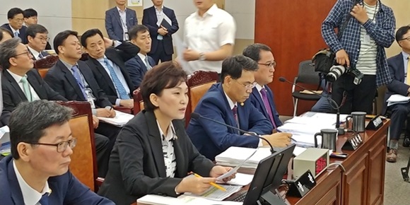 지난해 10월10일 세종시 국토부 청사에서 열린 국회 국정감사장에서 발언하고 있는 김현미 장관(왼쪽 두번째)ⓒ김재환 기자