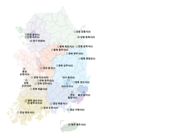 19년 준공 예정인 주민체감형 사업(괄호 안은 준공 사업 갯수)ⓒ국토부