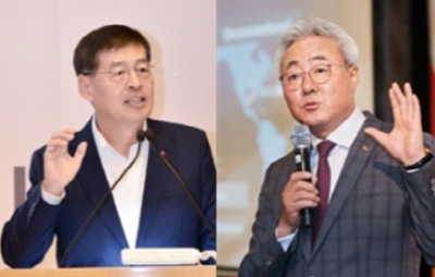 LG화학 신학철 부회장(左)과 SK이노베이션 김준 총괄 사장(右)이 16일 오전 만나 배터리 사업 분쟁에 대한 의견을 나눴다.