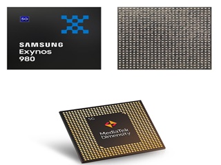 삼성전자의 SoC '엑시노스980'(상단)과 미디어텍의 Dimensity 800 5G ⓒ각사취합
