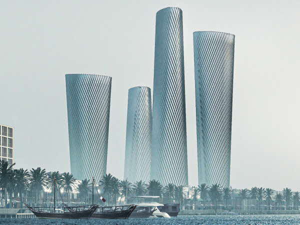 현대건설이 수주한 카타르 루사일 타워 PLOT3(맨 오른쪽)·PLOT4(왼쪽에서 3번째) 조감도. ⓒ현대건설