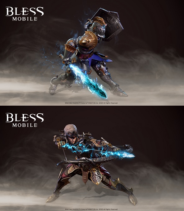 신작 모바일 MMORPG '블레스 모바일'에 공개된 캐릭터 '가디언(위)'과 '레인저(아래)' 이미지ⓒ조이시티