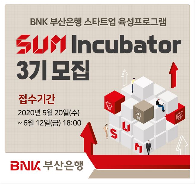 BNK부산은행은 지역 스타트업 육성 프로그램인 '썸 인큐베이터(SUM Incubator)' 3기를 모집한다.ⓒBNK부산은행
