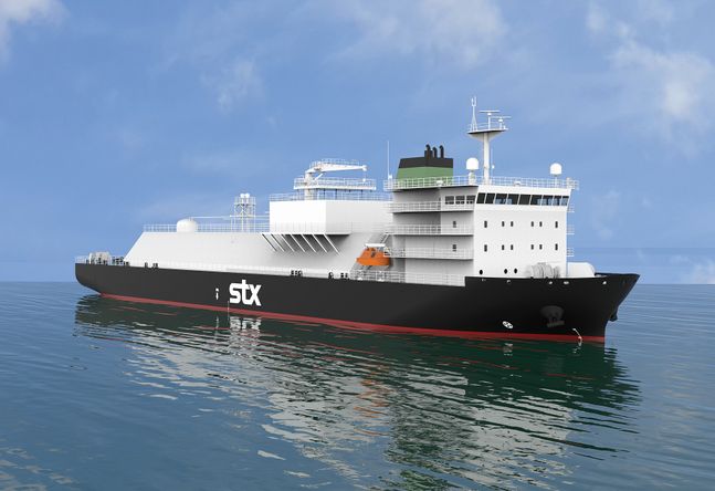 STX조선해양과 중형선박설계사업단이 공동 개발한 7500㎥급 LNG벙커링선박. ⓒSTX조선해양