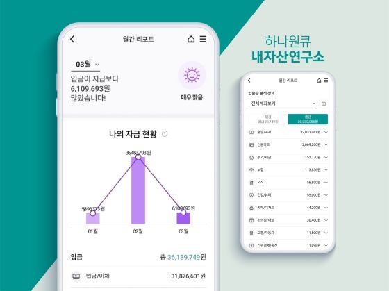 '하나 자금관리 리포트' 이용 화면ⓒ하나은행