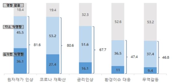 부담요인별 기업경영 영향 정도 ⓒ대한상의