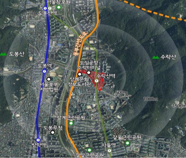서울 노원구 상계동 수락지구중심 지구단위계획구역 위치도.ⓒ서울시